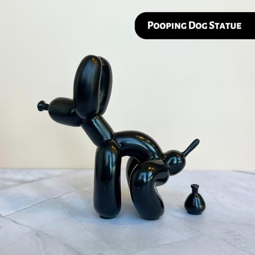 Pozbee Pooping Dog Skulptur Schwarz, lustiges Geschenk für Tierliebhaber, Muttertag, ästhetische dekorative Ballon-Hundestatue, Kleintierfigur für Tisch, Bücherregal, Heimdekoration (Schwarz)