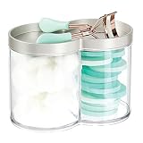 mDesign Plastic Canister Jar Organizer Set with Storage Lid - Home Decor Holder for Bathroom/Restroom Vanity Countertop, Cabinet - Holds Cotton Balls, Soap, Lumiere Collection, Clear/Matte Satin