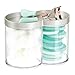 mDesign Plastic Bathroom Vanity Countertop Canister Jar with Storage Lid - Stackable - Divided, Double Compartment Organizer for Cotton Balls, Swabs, Bath Salts - Clear/Satin