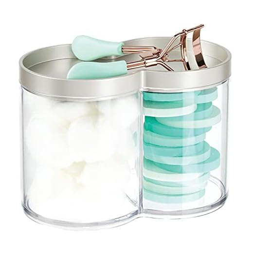 mDesign Plastic Canister Jar Organizer Set with Storage Lid - Home Decor Holder for Bathroom/Restroom Vanity Countertop, Cabinet - Holds Cotton Balls, Soap, Lumiere Collection, Clear/Matte Satin