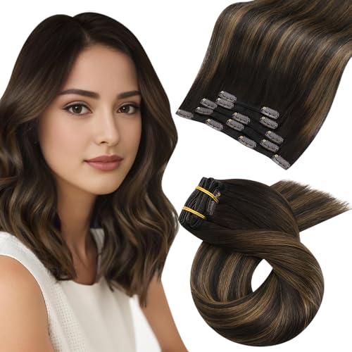 Moresoo Clip on Hair Extensions for Women Remy Double Weft