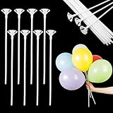 JJUNW 20 Pcs Balloon Sticks, White, Long Plastic Balloon Sticks With Bases,...