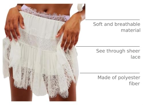 Image of Women Y2k Lace Mini Skirt Ruffle Layered Flowy Half Slip Skirts Underskirt | Y2K Low Rise Floral Lace Trim Slip Skirt Dress Extender Frilly Pleated Tiered Satin Short Skirt Sheer Underneath Under Dress