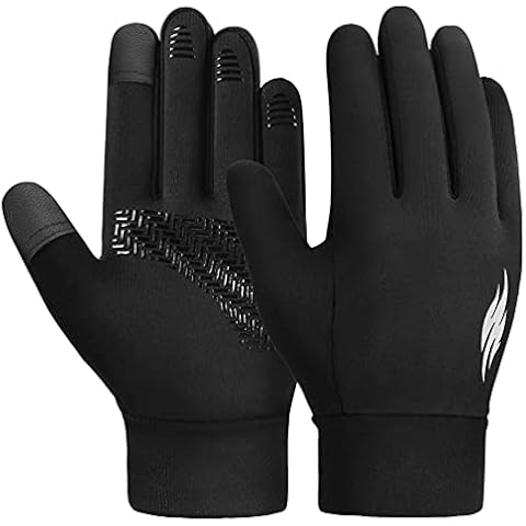 Kids Winter Sports Running Gloves - Touch Screen Thermal Fleece Warm Mittens Windproof Cold Weather Children Grip Black Football Gloves for Boys Girls Outdoor Cycling Riding Bike Snow Ski Aged 4-12 Cover
