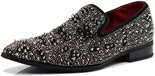 Image of Enzo Romeo Men Fashion Rhinestones Studs Tuxedo Slip On Loafer Dress Shoes WBG