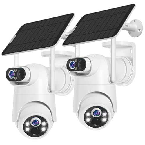 Dual Lens Solar Security Camera Wireless Outdoor – 2.5K HD No Blind Spot with PIR Motion Detection, 360° PTZ, Full Color Night Vision, 5G/2.4GHz WiFi, IP65 Waterproof for Home, Business & Ou