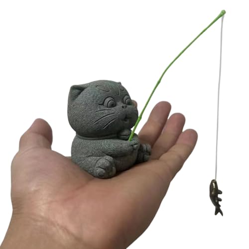 Estatua de gato pescador en piedra arenisca
