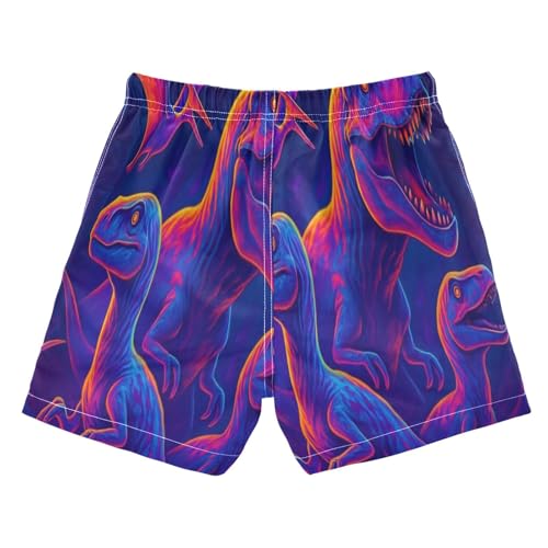 Swimming Clothes for Boys, Anti Chafe Swim Trunks for Boys 2 T, Stylized Neon Dinosaurs Dark2
