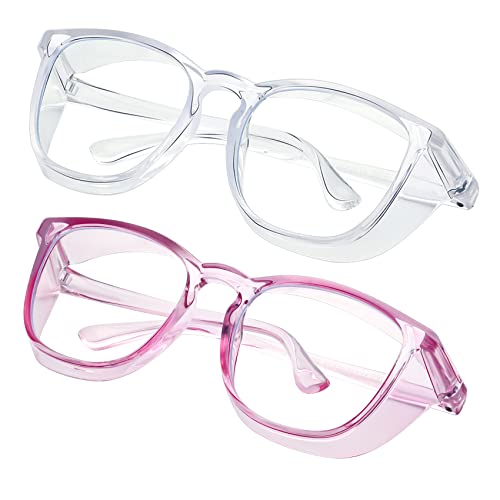 konqkin Safety glasses Goggles Nurses Protective Eyewear - Anti Fog Square Frame Stylish Clear Glasses for Women Men, B2-clear Purple, Large