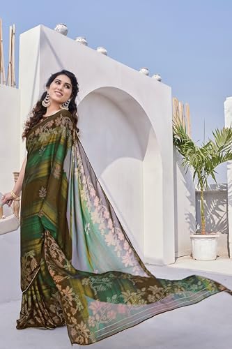 Image of MIRCHI FASHION Saree for Woman Chiffon Foil Work Floral Printed | Ethnic Sari for Function and Farewell with Unstitched Blouse Piece (Available in 15 Colors)