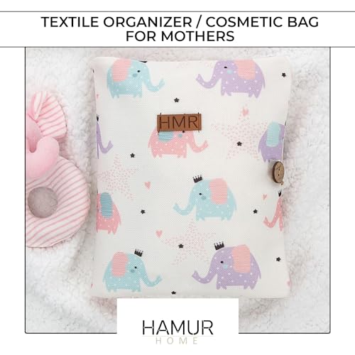 HAMUR HOME Windeltasche Organizer und Kosmetiktasche 2in1 - Kleine Wickeltasche für Unterwegs Mamas Windeln Creme Tücher Baby Organizer (Elephant)