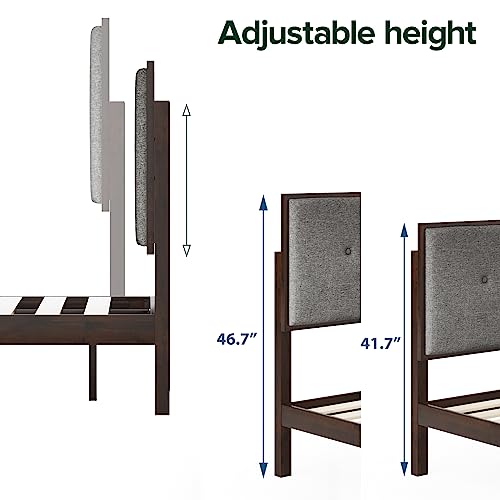 Zinus Moiz Wood Platform Bed Frame With Adjustable Upholstered Headboard / Solid Wood Bed / Wood Slat Support / No Box Spring Needed / Easy Assembly, Queen #TOP1