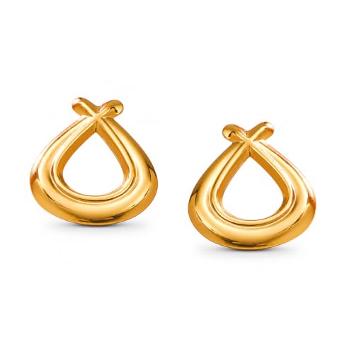 Image of Rubans Demifine Stainless Steel Gold Toned Round Stud Earrings Gift for Women