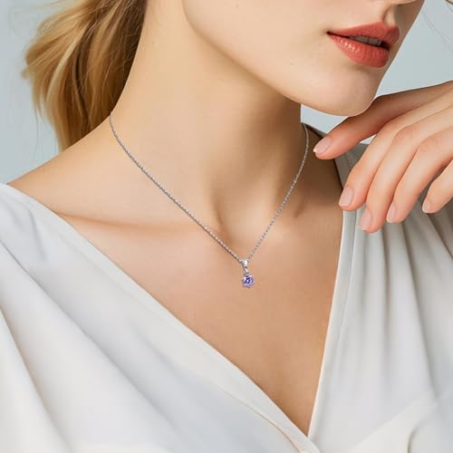 Tiny Silver Amethyst Necklace for Women, 5MM Purple Crystal Pendant Necklace, Dainty Round Gemstone Jewelry - Like Gift for Birthdays, Sensitive Skin & Lavender Lovers2