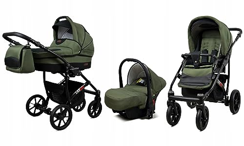 BabyLux® Kinderwagen Set 3 in 1 - Largo - incl. Babywanne, Buggy Sportsitz, Auto-Babyschale - Autositz - Kinderwagenset - Kombikinderwagen mit Wickeltasche, Regenschutz usw.