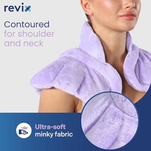 Image of REVIX Microwavable Heating Pads for Neck and Shoulders, Weighted Heated Neck Wrap with Moist Heat, Microwave Heating Pad for Neck and Back Discomfort, Cordless Neck Warmer Microwavable, Light Purple