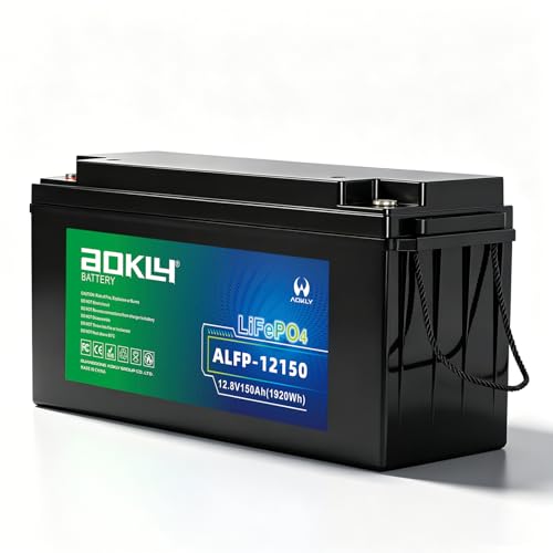 Aokly 12V 150Ah LiFePO4 Lithium Battery, 150A BMS, Low-Temp Protection for Golf Cart, RV, Solar Off-Grid System, Trolling Motor, Marine Boat, Backup Power