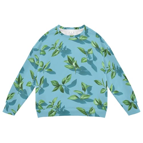 JUNZAN Art Basil Blue Big Girls Sweatshirt Hoodie Crewneck Sweatshirt With Hoodie Athletic 4T