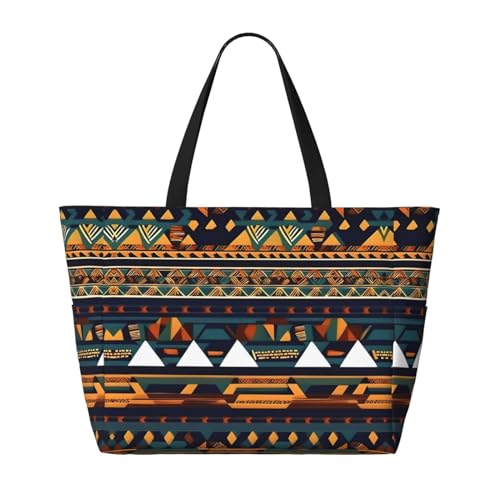 African Ethnic Pattern Large Capacity Foldable Tote Bag Women Beach Tote Bag Handbag Gym Bag Travel Shopping Bag2