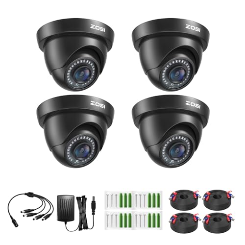 ZOSI 4 Pack 1080P HD-TVI Dome Security Cameras, 2MP Indoor Outdoor CCTV Camera with Night Vision, IP66 Weatherproof, Compatible with 4K/5MP/1080P TVI