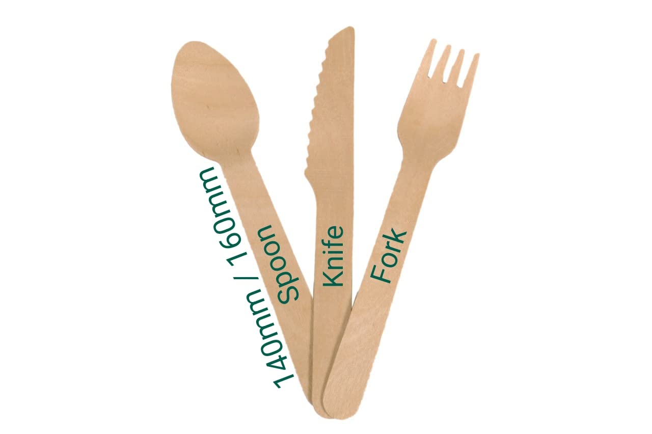 Buy 140mm Wooden Spoon Knife Fork Set (150piece) Green GWC