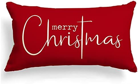 Allorry Christmas Pillow Covers Merry Christmas Throw Pillow Decorative Christmas Red Cotton Cloth Linen Cloth Pillow Cover Sofa Cover Decorative Rectangle Length 12X20 inches