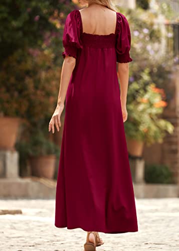 KIRUNDO Women 2026 Summer Maxi Dress Casual Loose Puff Sleeve Square Neck Maternity Flowy Long Beach Dresses with Pockets(Wine Red, Small) — view 5