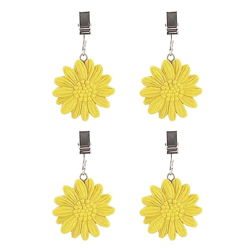 TwoFish Home Yellow Sun Flower Tablecloth Clamps Sunflower Outdoor Tablecloth Weights Clips Set of 4 Yellow Sunflower Tablecloth Weights Clips S/4 100% Handicraft Sun Flower Tablecloth Clips