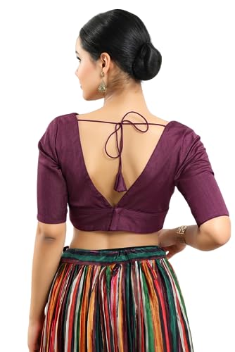 Image of Vamas Women's Silk Padded Self Design Half Sleeve Readymade Saree Blouse (X-1111.ELB)