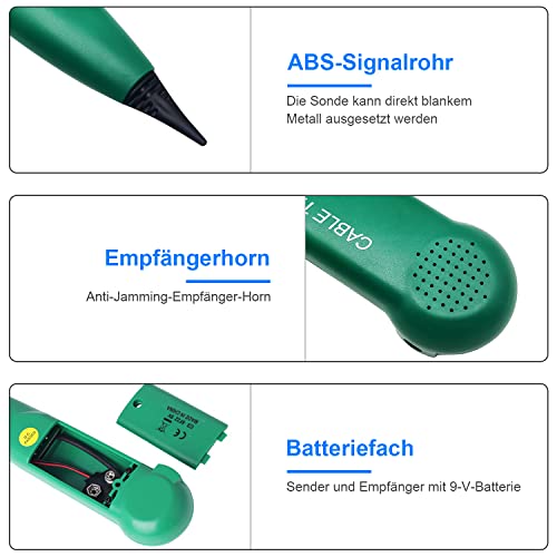 REKALRO Cable Tracker mit Akku, Kabelbruch Suchgerät Mähroboter, MS6812 Kabeltester zum Durchgang des Testschaltkreises, Leitungssuchgerät zum Auffinden von Netzwerkkabeln, Telefonleitungen und Kabeln