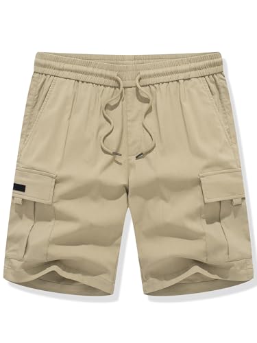 Image of JMIERR Men's Casual Stretch Cargo Shorts | Drawstring Elastic Waist, Multi Pockets, Summer Work Short, Classic
