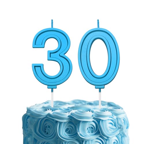 Blue Birthday Number 30 Candles for Wedding Party Cake Decorations