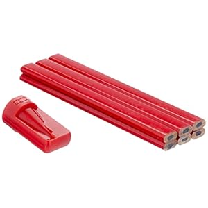 Juego de 7 lápices de carpintero, 6 lápices y 1 sacapuntas de 175 mm de longitud, forma ovalada, dureza media, ideal para dibujar y marcar, herramienta de marcado/lápiz de construcción/B26327