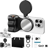 Fun Shot Magnetic Grip for Phone, Magnetic Selfie Grip Plus, 360 Adjustable LED Light, Wireless Bluetooth Shutter, Image Stabilization/Tripod/Beauty Fill Light (Black*1)