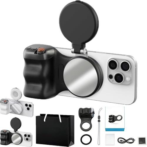 Fun Shot Magnetic Grip for Phone, Magnetic Selfie Grip Plus, 360 Adjustable LED Light, Wireless Bluetooth Shutter, Image Stabilization/Tripod/Beauty Fill Light (Black*1)