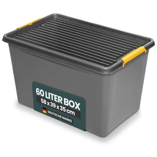 Aufbewahrungsbox mit Deckel & Rollen, Grau, nässegeschützt (60 L) – Ansicht 1