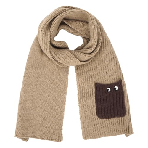 Meliyya Bufanda de punto para niños de invierno, 6 % lana, para niñas, niños, color liso, 130 x 16 cm, bufanda larga, B-gracioso ojos caqui, 118*19cm