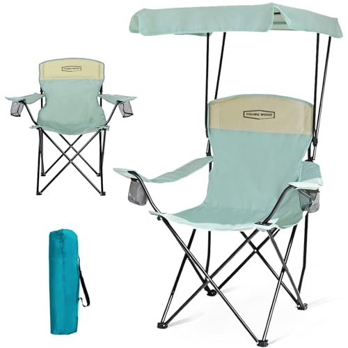 YOUNG WOOD Portable Camping Chair Beach Chair with Shade Canopy, Fold Lightweight Oversized for All, Easy to Open and Close Without Installation, Side Pocket Design for All Outdoor Activities, Blue