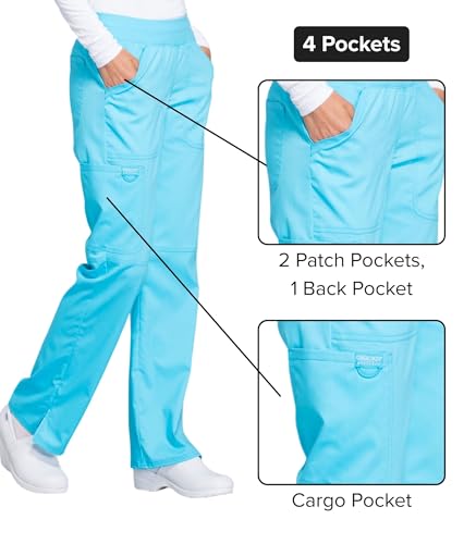 Image of Cherokee Women Scrub Pant with Straight Leg Pull-on Pant Medical Bottom with 4 Pocket & 2-Way Stretch Fabric - WW110 | 2-way Stretch Fabric, Pull-on Medical Bottom, Comfort Waistband, Knit Waist, Easy Care, Built For Healthcare Professionals
