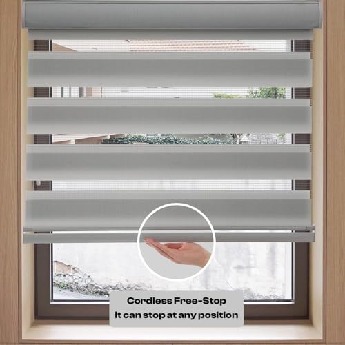 MYshade Roller Shades Zebra Blinds for Indoor Windows Cordless Day and Night Light Filtering Dual Layer Roller Window Blinds & Shades, Easy to Install, Size 22" W x 72" H, Grey by MYshade - Image 5