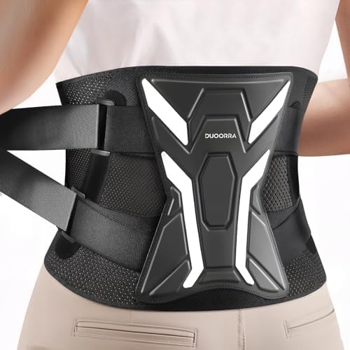 Duoorra Back Brace for Men & Women - Lower Back Pain Relief, Sciatica Pain Relief, Herniated Disc, Scoliosis - Breathable Back Support Brace with 26° Ergonomic Bionic Curve Support Stays - M