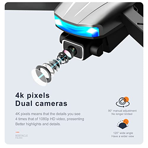 Bzdzmqm Drone With Dual 4K Camera, 2023 Foldable Hd Drone For Kids & Adults, Rc Quadcopter Helicopter, 3-Sided Infrared Avoidance, Wifi Fpv, Altitude Hold, Headless Mode, Led Night Wide #TOP2