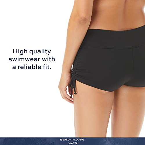 Beach House Side Tie Bikini Swimsuit Shorts - Modest High Waisted Swim Bottom - Blake, Black 12 #TOP4
