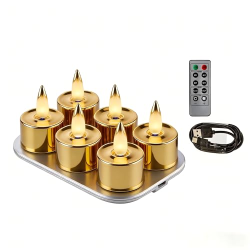 Velas recargables de cera real en oro de alto brillo 3D 1