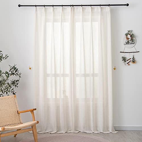 Ftinala Drapes For Living Room Sheer Curtains 96 Inches Long Farmhouse Curtains Pinch Pleat Boho Curtain 2 Panels Faux Linen Textured Track Light Filtering Curtains Window Curtains Sliding Door #TOP6