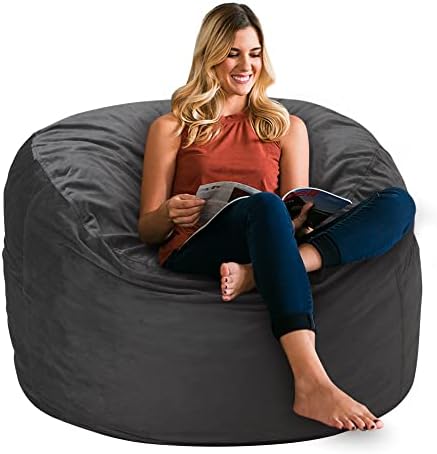 HABUTWAY Bean Bag Chair 3Ft Luxurious Velvet Ultra Soft Fur with High-Rebound Memory Foam Bean Bag Chairs for Adults Plush Lazy Sofa with Fluffy Removable Sponge 3'(Grey)