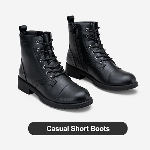 Vepose Women's 910 Ankle Boots, Low Heel Lace up Fashion Combat Booties, Black, Size 8 US(CJY910 Black 08)
