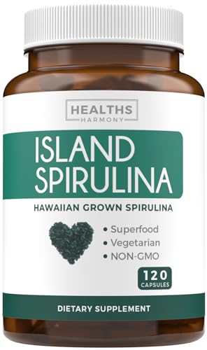 Healths-Harmony-Spirulina-Capsules-Non-GMO-120-Vegetarian-Capsules-500mg-Grown-in-Hawaii-USA-Blue-Green-Algae-Vegan-Superfood-from-Spirulina-Powder-Gluten-Free-Non-Irradiated-No-Tablets