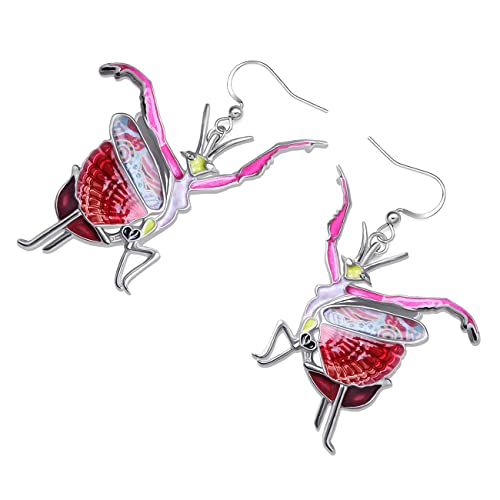 Lonyoo Zinc Alloy Funny Mantis Earrings Dangle Jewelry Mantis Insect Earrings Gifts For Women Girls Charms (Red) #TOP2