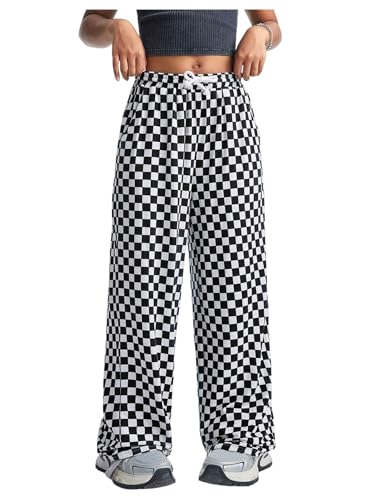 Pantalon long à carreaux pour fille avec cordon et taille haute Floerns